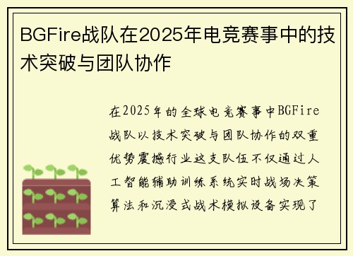 BGFire战队在2025年电竞赛事中的技术突破与团队协作