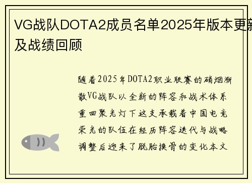 VG战队DOTA2成员名单2025年版本更新及战绩回顾